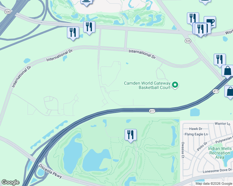 map of restaurants, bars, coffee shops, grocery stores, and more near 8849 Worldquest Boulevard in Orlando