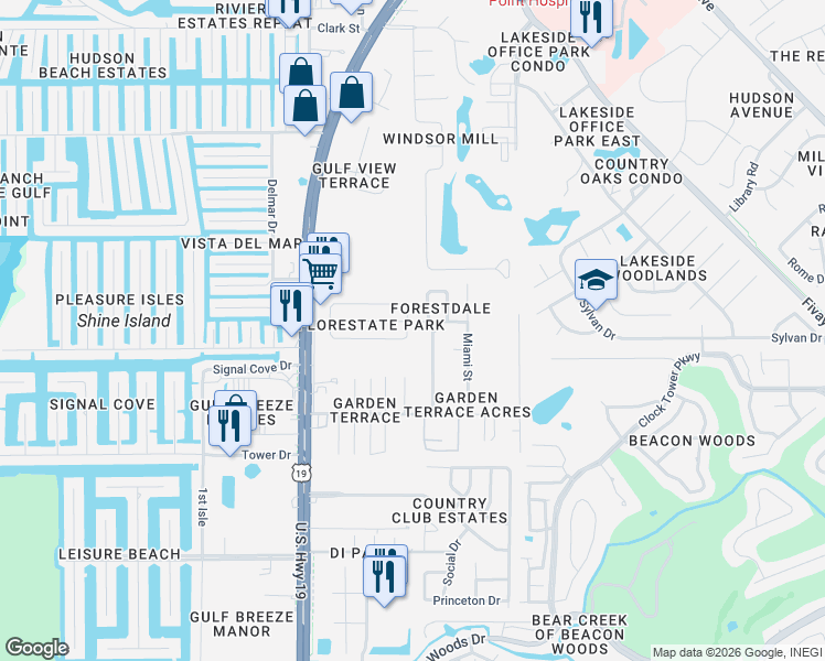 map of restaurants, bars, coffee shops, grocery stores, and more near 7212 Gulf Breeze Circle in Hudson
