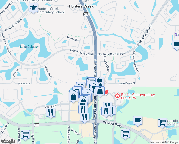 map of restaurants, bars, coffee shops, grocery stores, and more near 3118 Turtle Lane in Orlando
