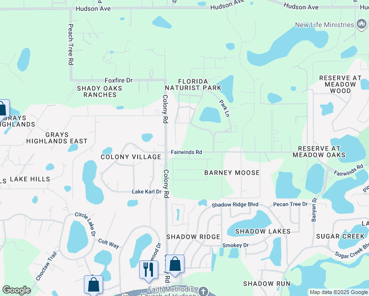 map of restaurants, bars, coffee shops, grocery stores, and more near 12039 Fairwinds Road in Hudson