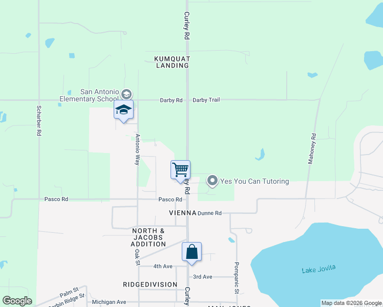 map of restaurants, bars, coffee shops, grocery stores, and more near 13224 Curley Road in Dade City