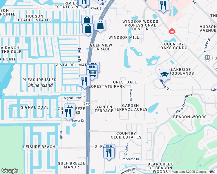 map of restaurants, bars, coffee shops, grocery stores, and more near 7117 Gulf Breeze Circle in Hudson
