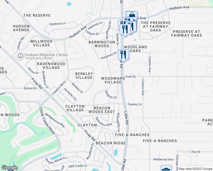 map of restaurants, bars, coffee shops, grocery stores, and more near 13214 Wagner Drive in Hudson