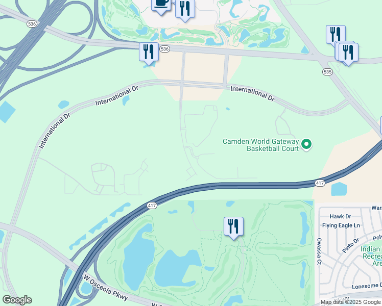 map of restaurants, bars, coffee shops, grocery stores, and more near Continental Gateway Drive in Orlando