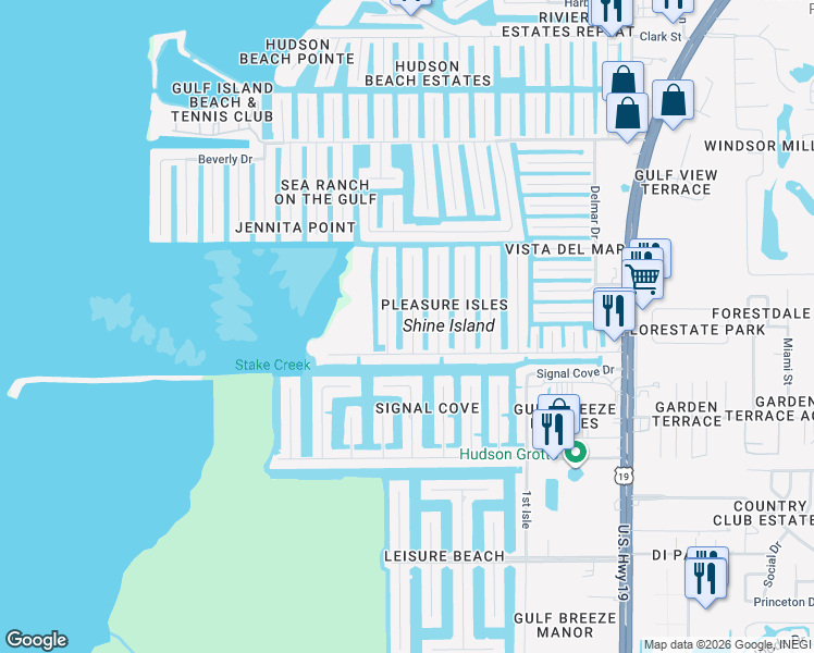 map of restaurants, bars, coffee shops, grocery stores, and more near 13305 Sunfish Drive in Hudson