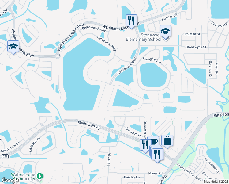 map of restaurants, bars, coffee shops, grocery stores, and more near 1580 Thetford Circle in Orlando