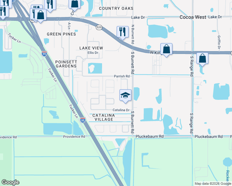 map of restaurants, bars, coffee shops, grocery stores, and more near 3720 Gum Street in Cocoa