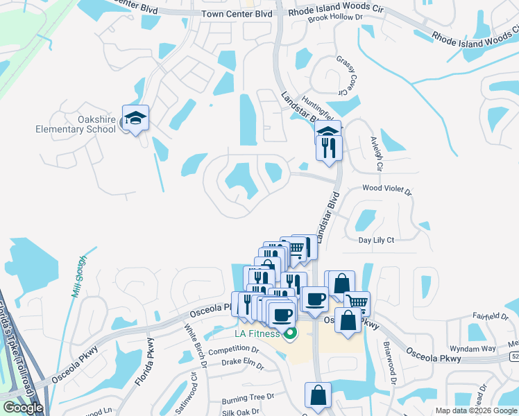 map of restaurants, bars, coffee shops, grocery stores, and more near 1220 Lake Biscayne Way in Orlando