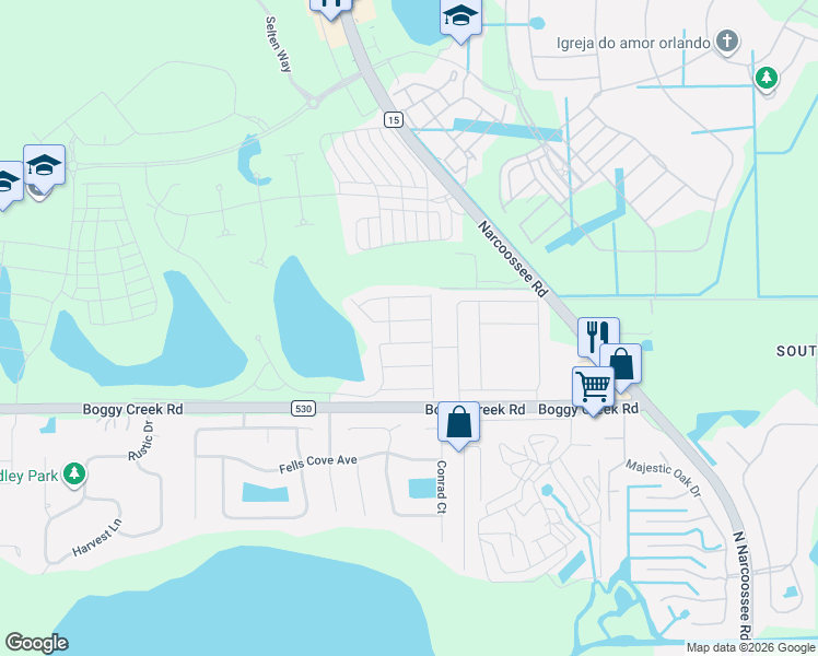 map of restaurants, bars, coffee shops, grocery stores, and more near 14702 Narcoossee Road in Orlando