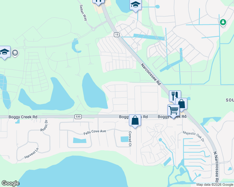 map of restaurants, bars, coffee shops, grocery stores, and more near 14702 Narcoossee Road in Orlando