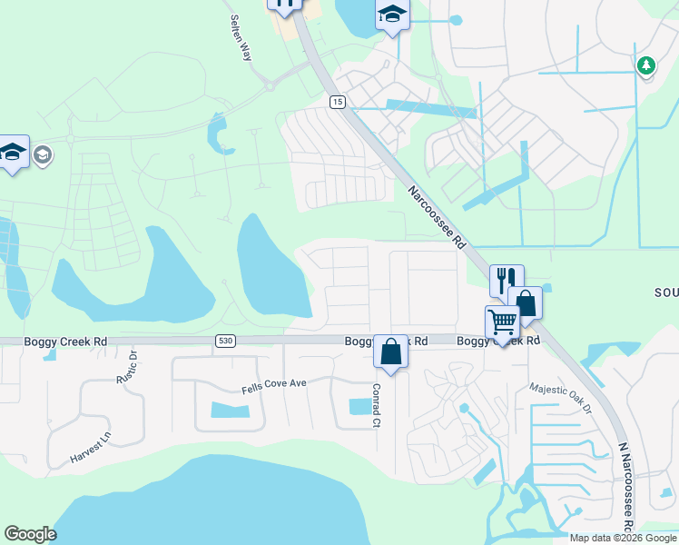 map of restaurants, bars, coffee shops, grocery stores, and more near 14702 Narcoossee Road in Orlando