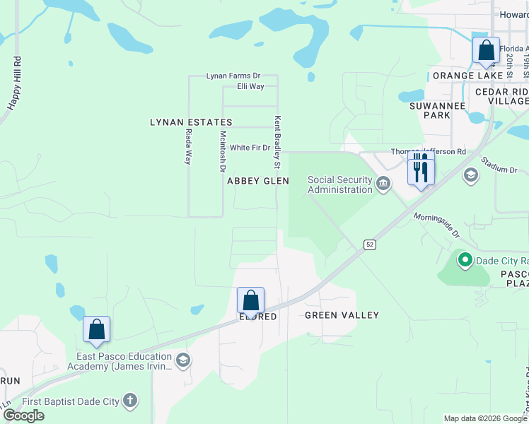 map of restaurants, bars, coffee shops, grocery stores, and more near 13222 Waterford Castle Drive in Dade City
