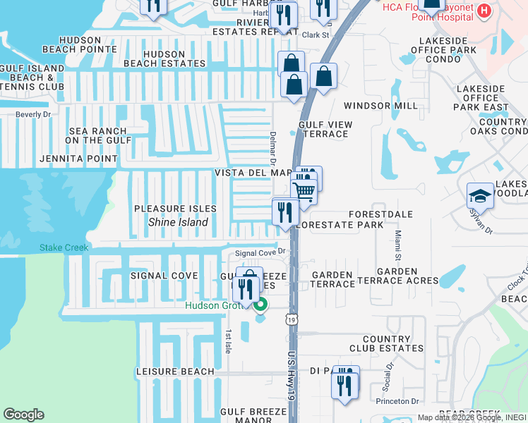 map of restaurants, bars, coffee shops, grocery stores, and more near 6832 Puffin Lane in Hudson