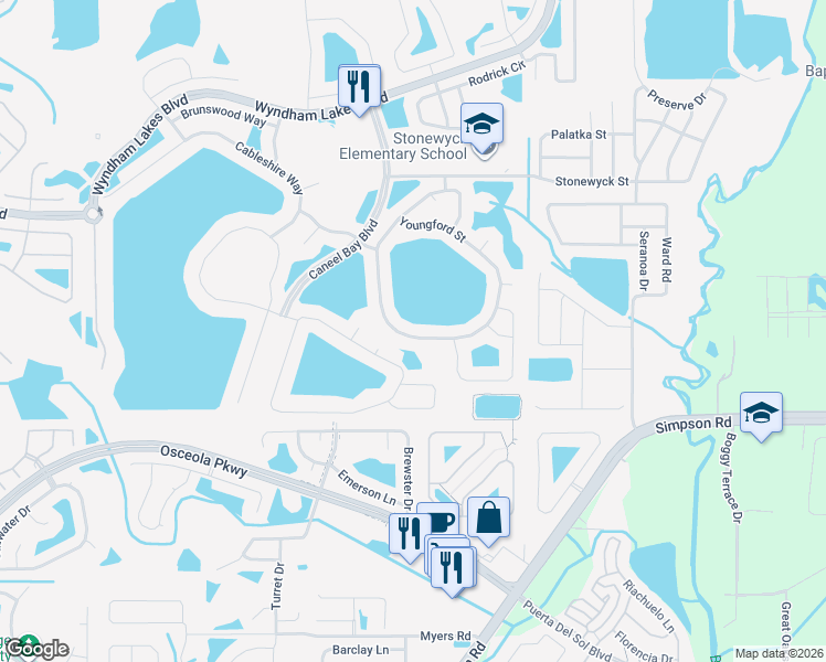 map of restaurants, bars, coffee shops, grocery stores, and more near 2956 Youngford Street in Orlando