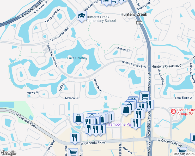 map of restaurants, bars, coffee shops, grocery stores, and more near 3531 Ocita Drive in Orlando