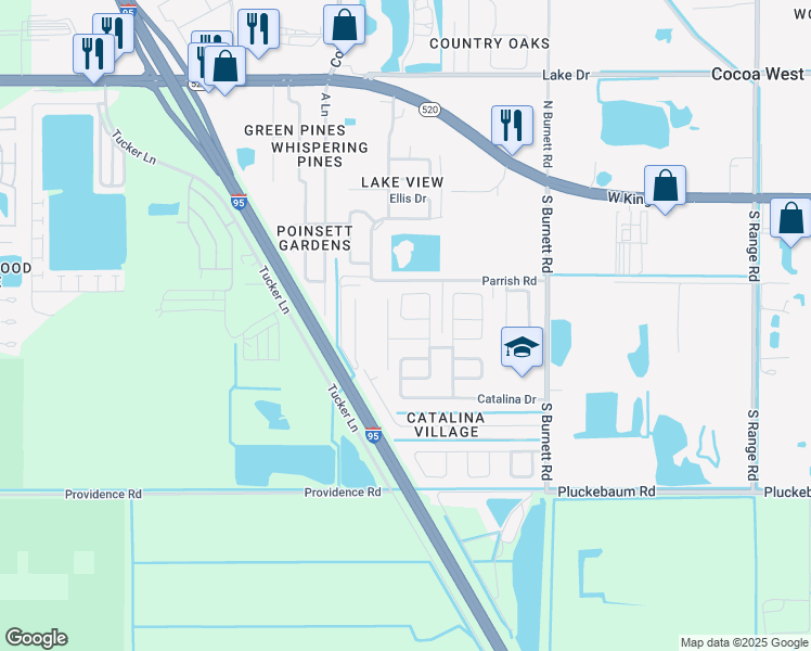 map of restaurants, bars, coffee shops, grocery stores, and more near 3823 Kennedy Circle in Cocoa