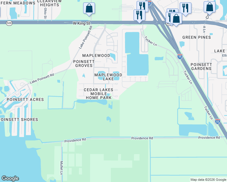 map of restaurants, bars, coffee shops, grocery stores, and more near 3960 Pepper Place in Cocoa