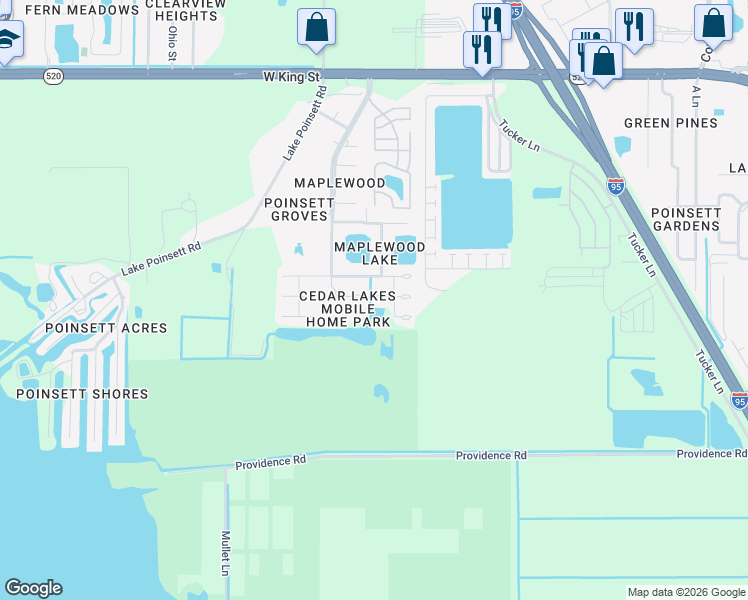 map of restaurants, bars, coffee shops, grocery stores, and more near 3960 Pepper Place in Cocoa