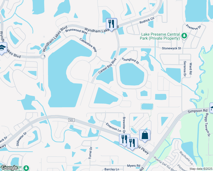 map of restaurants, bars, coffee shops, grocery stores, and more near 1914 Hailsham Court in Orlando