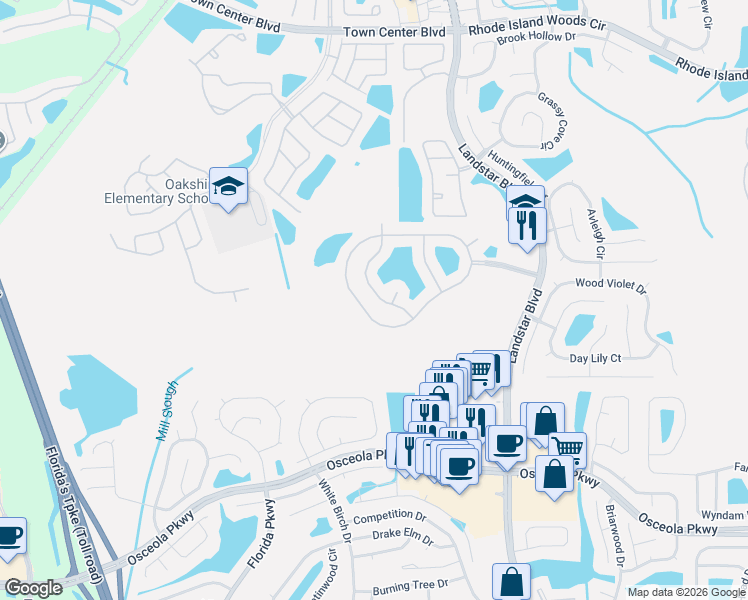 map of restaurants, bars, coffee shops, grocery stores, and more near 1015 Lake Biscayne Way in Orlando