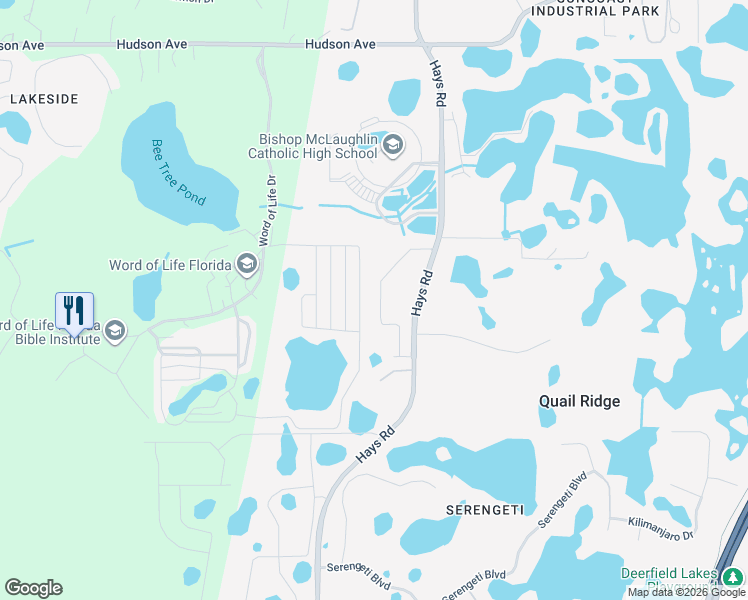 map of restaurants, bars, coffee shops, grocery stores, and more near 13321 Hays Road in Spring Hill