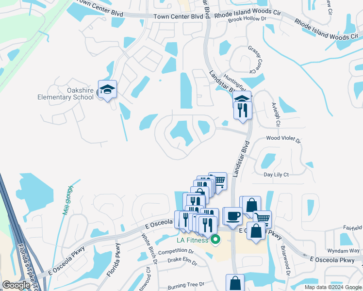 map of restaurants, bars, coffee shops, grocery stores, and more near 1204 Indigo Isle Court in Orlando