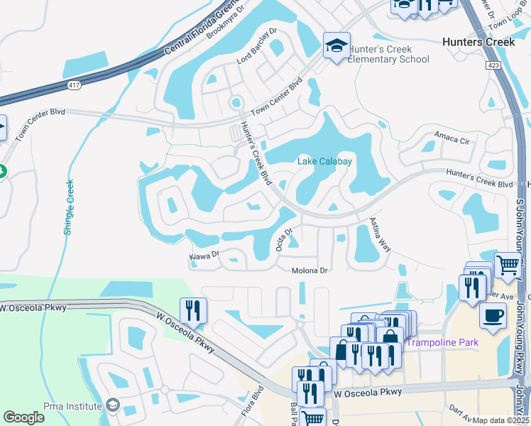 map of restaurants, bars, coffee shops, grocery stores, and more near 3719 Hunter's Isle Drive in Orlando