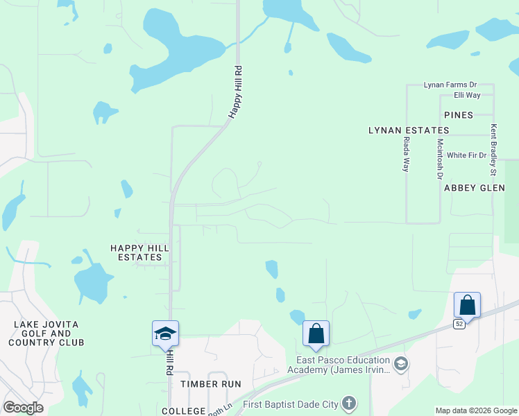 map of restaurants, bars, coffee shops, grocery stores, and more near 13350 Happy Hill Road in Dade City