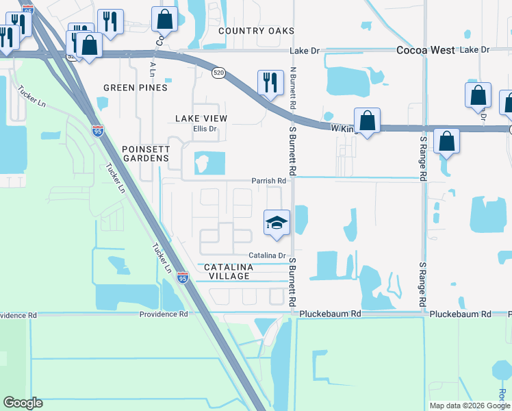 map of restaurants, bars, coffee shops, grocery stores, and more near 3720 Gum Street in Cocoa
