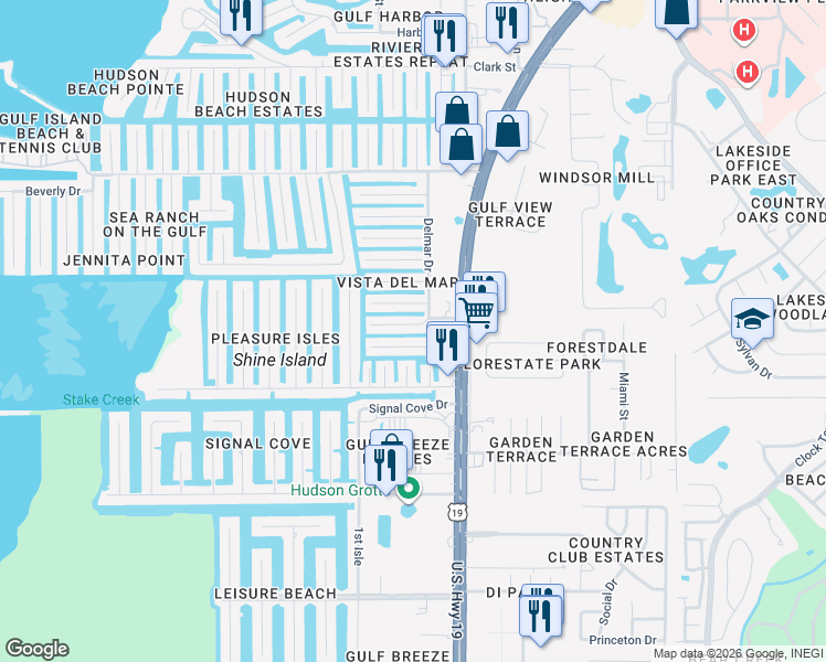 map of restaurants, bars, coffee shops, grocery stores, and more near 6832 Puffin Lane in Hudson