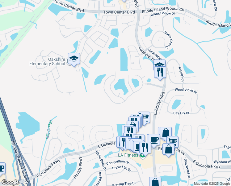 map of restaurants, bars, coffee shops, grocery stores, and more near 1204 Indigo Isle Court in Orlando