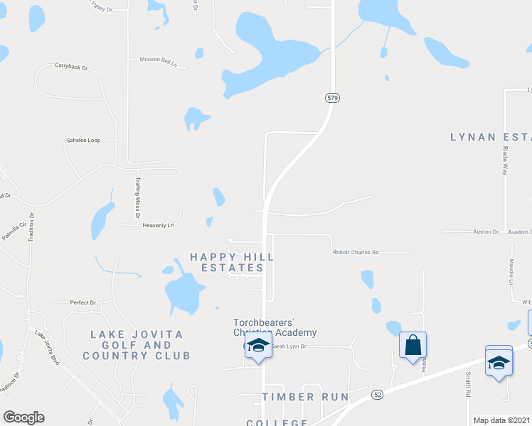 map of restaurants, bars, coffee shops, grocery stores, and more near 13426 Happy Hill Road in Dade City
