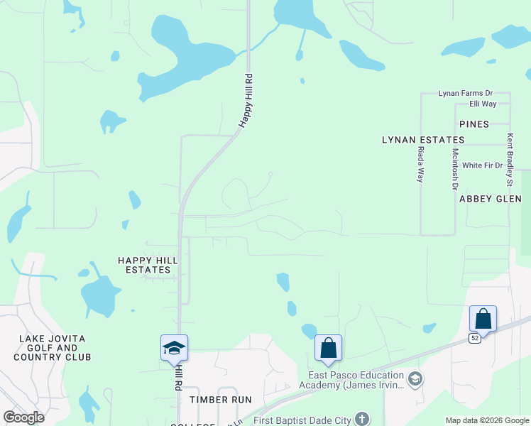 map of restaurants, bars, coffee shops, grocery stores, and more near 13350 Happy Hill Road in Dade City