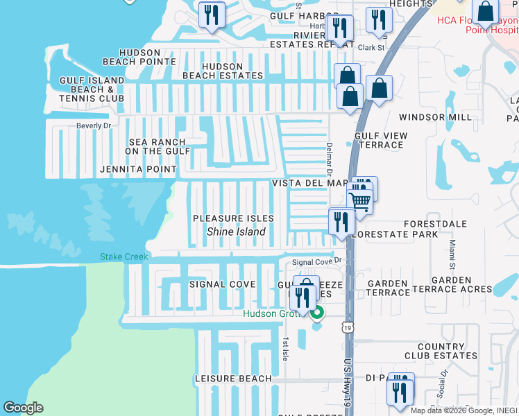 map of restaurants, bars, coffee shops, grocery stores, and more near 13401 Neptune Drive in Hudson
