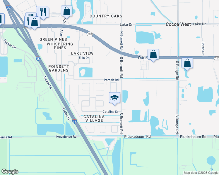 map of restaurants, bars, coffee shops, grocery stores, and more near 430 Stowe Lane in Cocoa