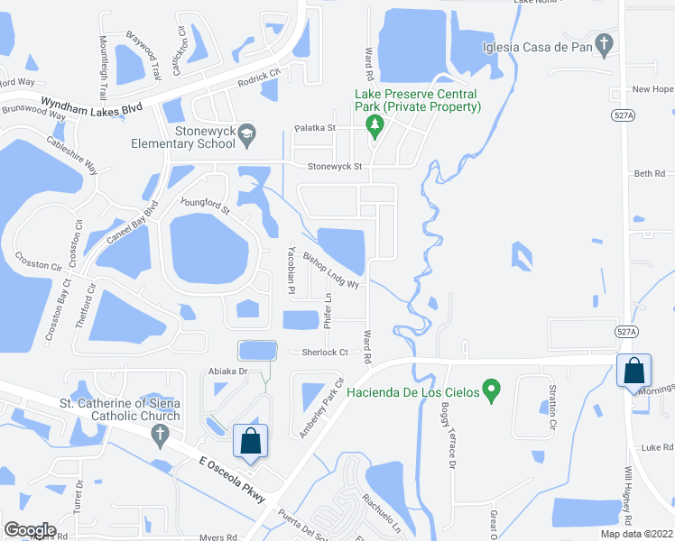 map of restaurants, bars, coffee shops, grocery stores, and more near 14850 Ward Road in Orlando