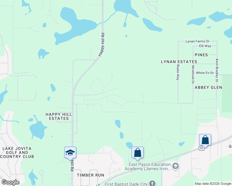 map of restaurants, bars, coffee shops, grocery stores, and more near 13350 Happy Hill Road in Dade City