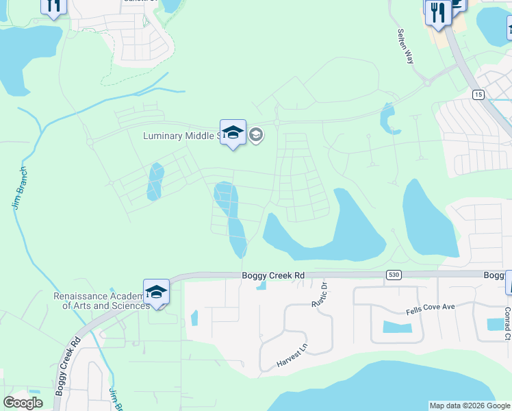 map of restaurants, bars, coffee shops, grocery stores, and more near 4600 Boggy Creek Road in Kissimmee