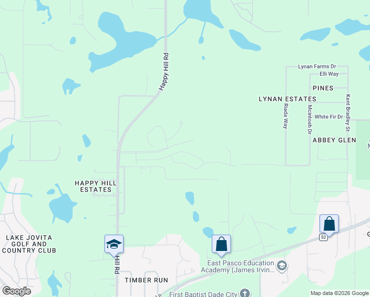 map of restaurants, bars, coffee shops, grocery stores, and more near 13350 Happy Hill Road in Dade City