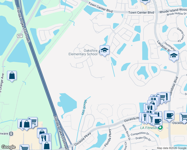map of restaurants, bars, coffee shops, grocery stores, and more near 14333 Babylon Way in Orlando
