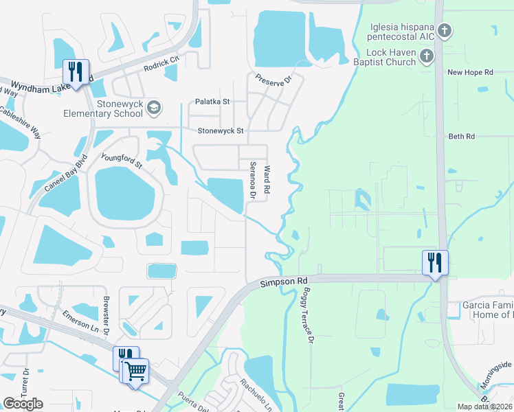 map of restaurants, bars, coffee shops, grocery stores, and more near 14577 Ward Road in Orlando