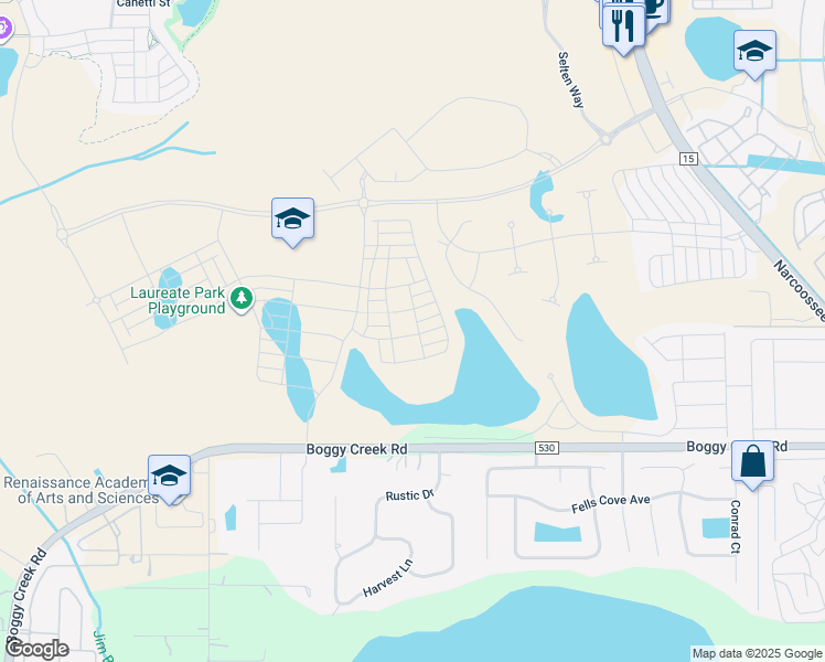 map of restaurants, bars, coffee shops, grocery stores, and more near 4690 Boggy Creek Road in Kissimmee