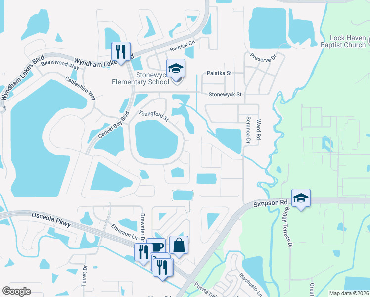 map of restaurants, bars, coffee shops, grocery stores, and more near 14006 Gold Bridge Drive in Orlando
