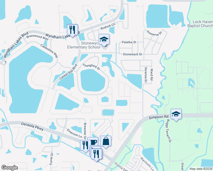 map of restaurants, bars, coffee shops, grocery stores, and more near 14006 Gold Bridge Drive in Orlando