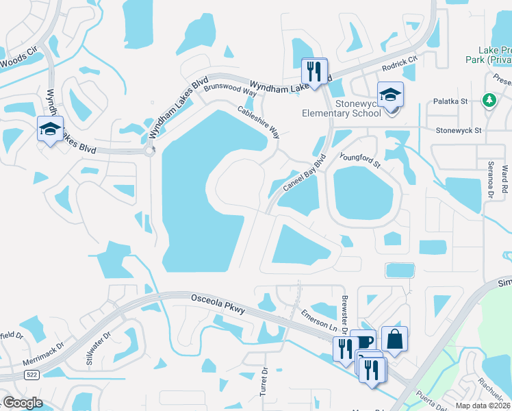 map of restaurants, bars, coffee shops, grocery stores, and more near 14603 Crosston Bay Court in Orlando