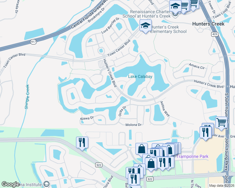 map of restaurants, bars, coffee shops, grocery stores, and more near 3719 Hunter's Isle Drive in Orlando
