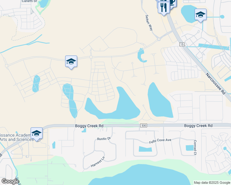 map of restaurants, bars, coffee shops, grocery stores, and more near Boggy Creek Road in Kissimmee