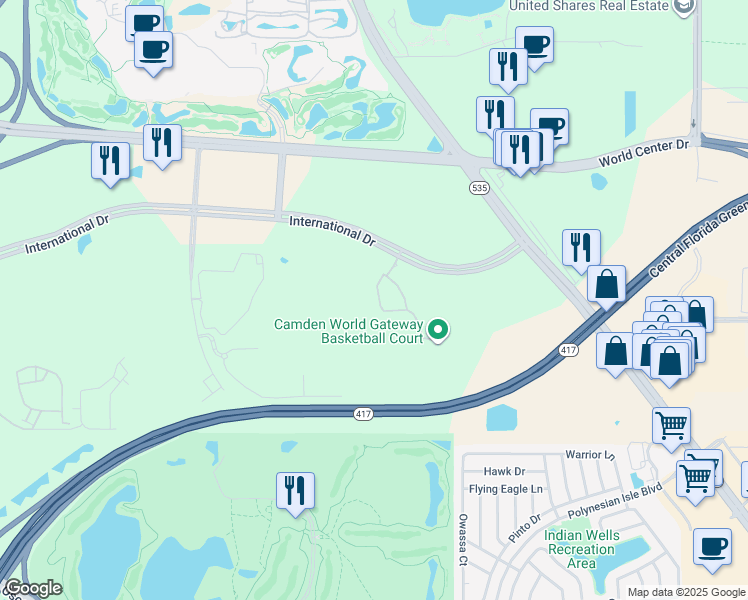 map of restaurants, bars, coffee shops, grocery stores, and more near 14540 Global Circle in Orlando