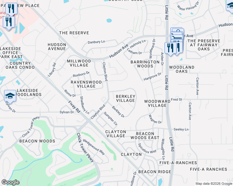 map of restaurants, bars, coffee shops, grocery stores, and more near 8611 Braxton Drive in Hudson