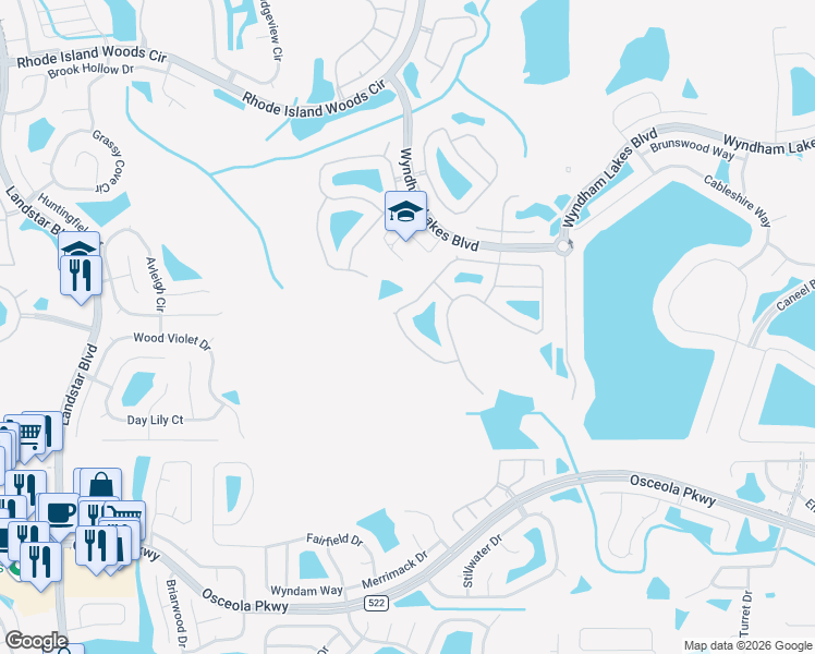 map of restaurants, bars, coffee shops, grocery stores, and more near 1538 Cedar Lake Drive in Orlando